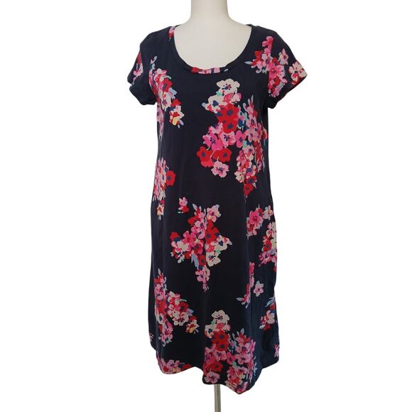 Joules Floral Dress Scoop Neck Pockets Navy Pink Knee Length Rayma US 10 - Picture 1 of 7